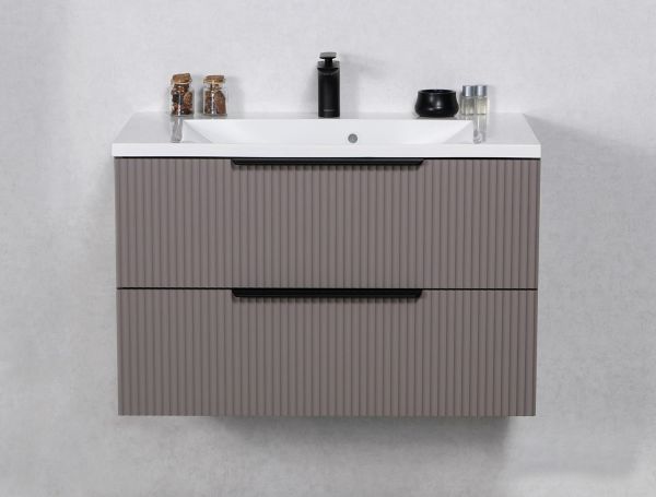 Badmoebel SYDNEY 80 cm Taube matt Waschtisch mit Unterschrank montiert SYDB80