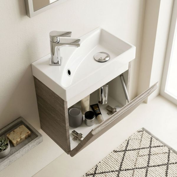 Gäste-WC Badmöbel RENA 40 cm, Eiche grau, Waschbecken mit Unterschrank, vormontiert-Copy