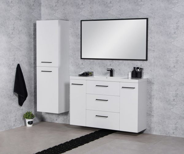 Badmoebel DOMINO SLim-Line 120 Tiefe 35 cm weiß matt Waschtisch und Unterschrank montiert