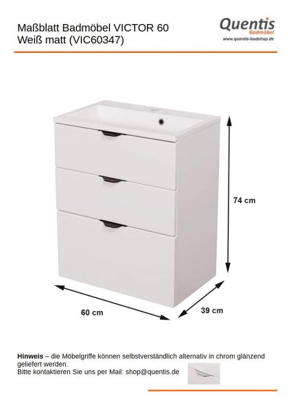 Badmöbel VICTOR 60, 3 Schubladen, weiß matt (VIC60347)
