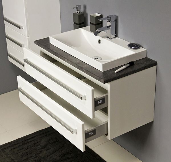 Badmöbel Susan, Breite 80 cm, weiß-graphit, Unterschrank mit 2 Schubladen, SN8075-2S