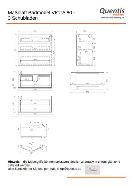 Badmöbel VICTA, Breite 80 cm, 3 Schubladen, Waschbecken schwarz matt, Eiche Natur