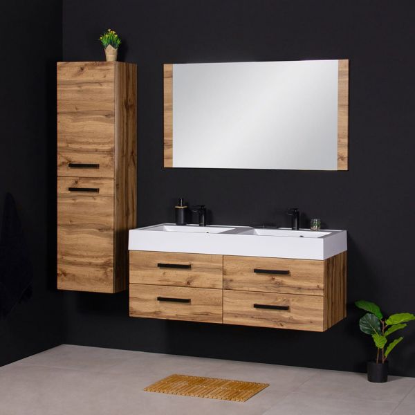 Dpooelwaschtisch ZENO-LOFT mit Unterschrank, Breite 120 cm, Möbelgriffe schwarz