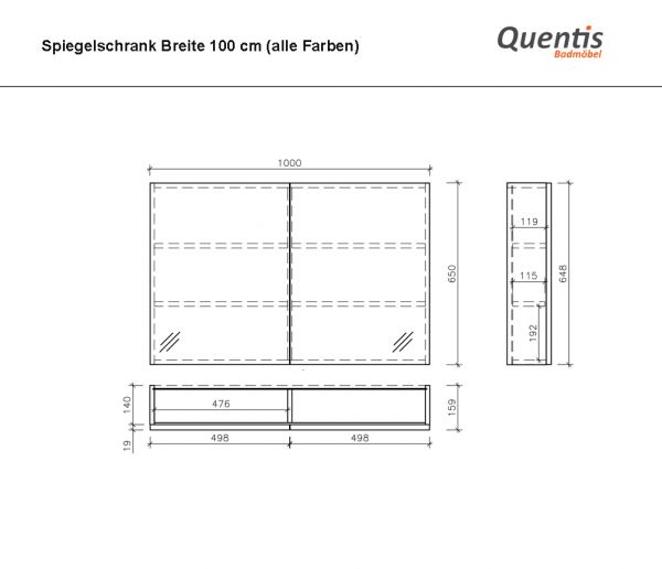 Spiegelschrank Breite 100 cm, Nussbaum, montagefertig