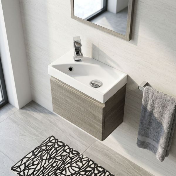 Gäste-WC Badmöbel RENA 40 cm, Eiche grau, Waschbecken mit Unterschrank, vormontiert-Copy