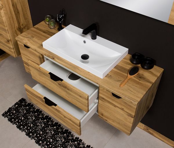 Badmöbel VICTA, Waschbeckenunterau mit Waschtisch, Breite 120 cm, Eiche (VIC12062-W)