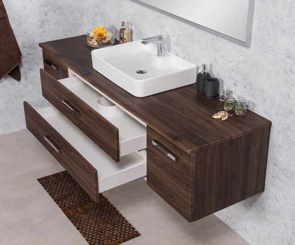 Badmöbel ZENO Breite 180 cm, nussbaum, Waschtischunterbau montiert