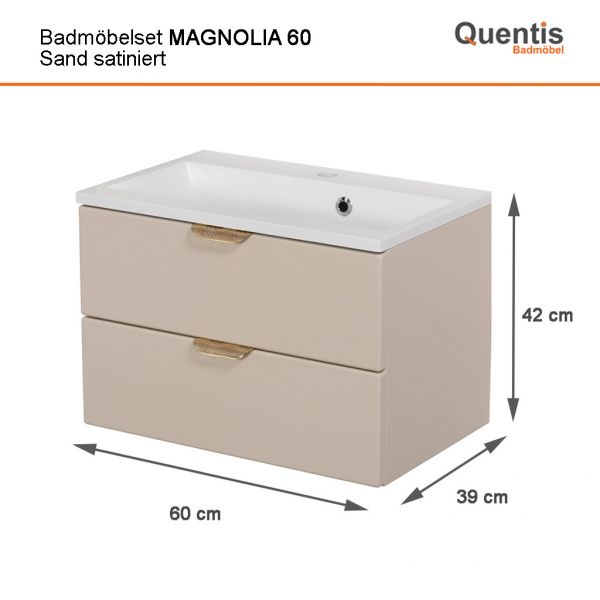 MAße Badmöbel MAGNOLIA 60 cm, sand satiniert