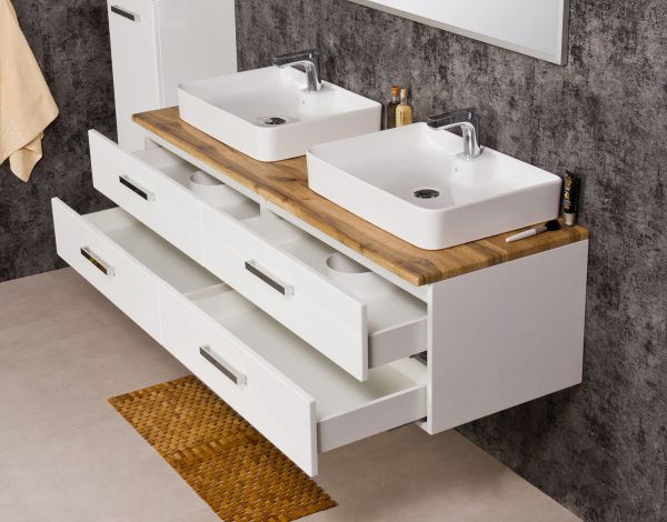 Quentis Doppelwaschplatz Aruva, Breite 160 cm, weiß/ eiche (AR1610-NE-LUNA)