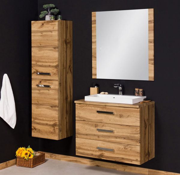 Badmöbel SUSAN 80 cm, Eiche, 3 Schübe, Waschtischunterbau aufgebaut