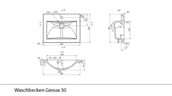 Badmöbel GENUA Breite 50 cm, Holzedkor antik, Waschtischunterschrank montiert