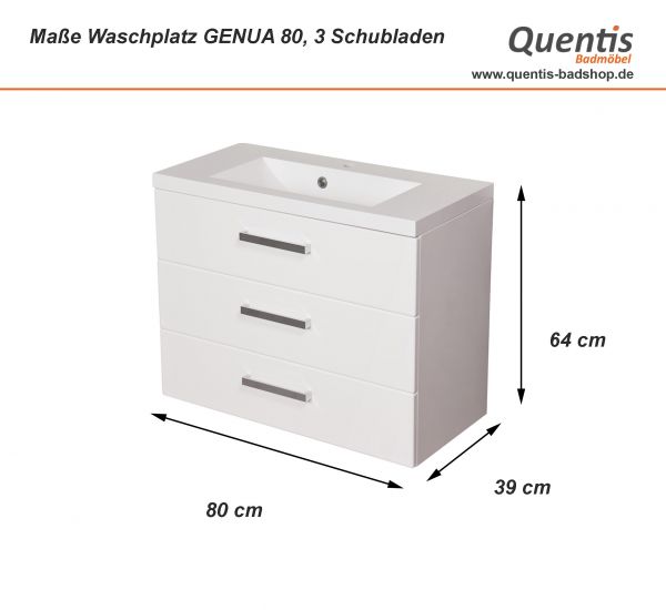 Badmöbel GENUA, Breite 80 cm, Nussbaum, 3 Schubladen, Unterschrank montiert