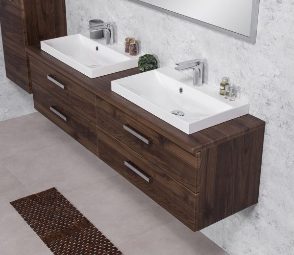 Badmöbel SUSAN 160 cm Nussbaum, Doppelwaschplatz, Waschtischunterbau montiert