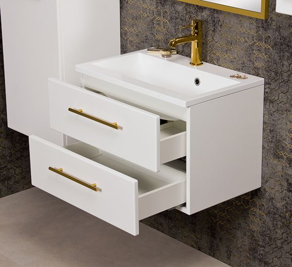 Waschplatz Belli, Breite 60 cm, weiß matt, Waschtischunterbau mit 2 Schubladen