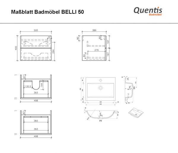 Badmöbel BELLI Breite 50 cm, weiß matt Waschbeckenunterschrank montiert