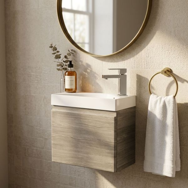 Gäste-WC Badmöbel RENA 40 cm, Eiche grau, Waschbecken mit Unterschrank, vormontiert-Copy