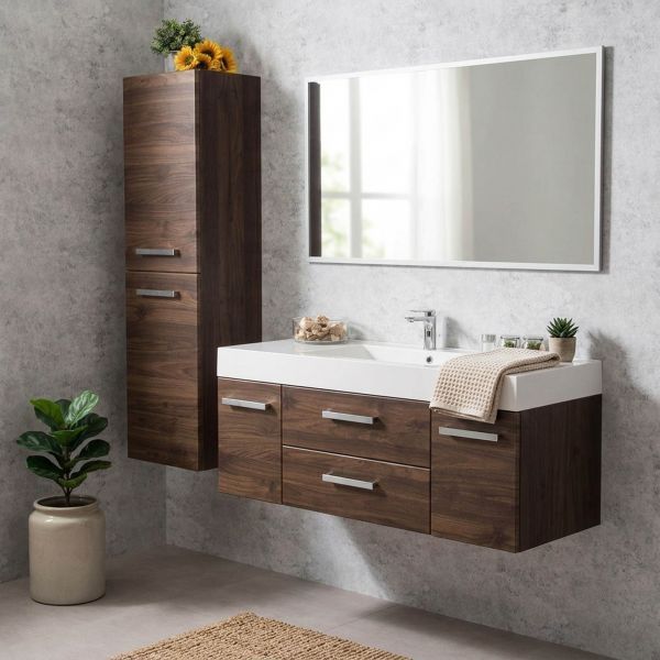 Badmöbel ZENO Breite 140 cm, Nussbaum mit passendem Hochschrank