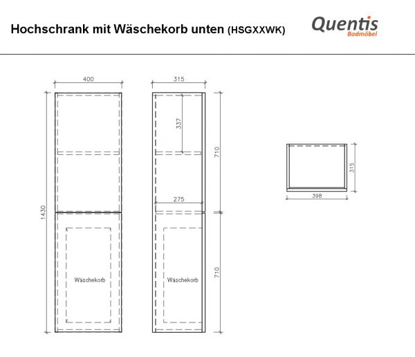 Badschrank inkl. Wäschekorb, Nussbaum, Badserien GENUA, SUSAN, ZENO, vormontiert