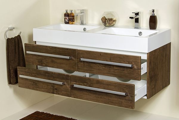 Doppelwaschplatz Zeno, Breite 120 cm, Ausführung Holzdekor antik, ZE1250-D-4S