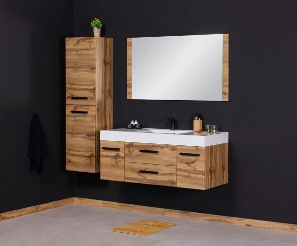 Badmöbel Zeno-Loft, Breite 120 cm, Eiche Natur, Griffe schwarz, Waschtischunterschrank montiert