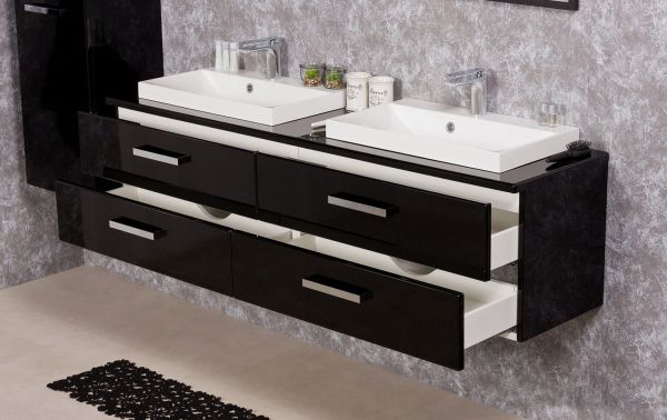 Quentis Badoebelset SUSAN 160 schwarz, Doppelwaschplatz (SN16048)