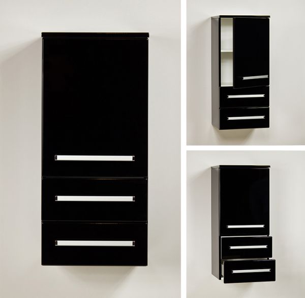 Midischrannk, 1 Türe, 2 Schubladen, schwarz glänzend, HS-M-4048-2S