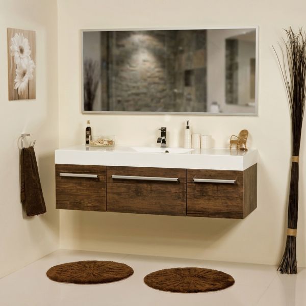 Badmöbel ZENO Breite 140 cm, Holzdekor antik, Waschtischunterschrank montiert