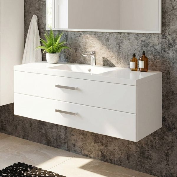 Badmöbelset Genua 120 cm, 2 Softclose-Schübe, weiß glänzend