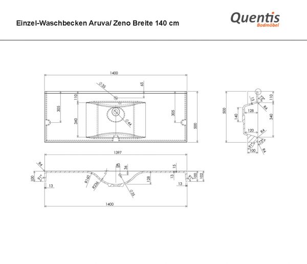Badmöbel ZENO Breite 140 cm, Holzdekor antik