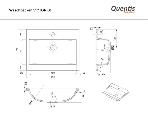 Badmöbel MAGNOLIA 50 cm, Gletscherblau satiniert, Waschtischunterbau montiert inkl. Waschbeckenen