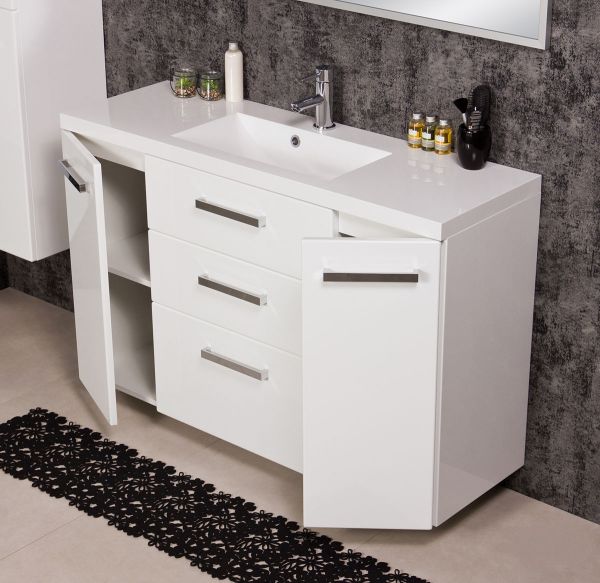 Quentis Badmöbel Genua 120 - XL, weiß, 3 Schubladen, montiert, GE12347