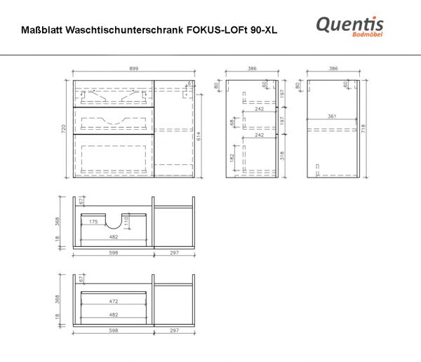 Badmoebel Fokus Loft 90 XL Eiche Natur Waschbecken schwarz matt