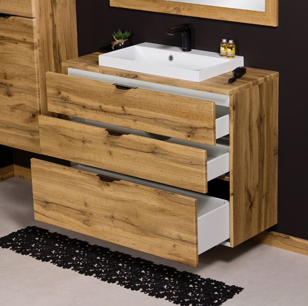 Badmöbel VICTA, Breite 100 cm, Eiche Natur, Waschtischunterbau montiert (VIC10362-W)