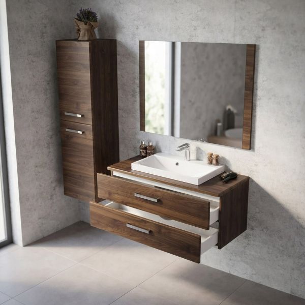 Badmöbel Susan Breite 100 cm, Holzdekor Nussbaum