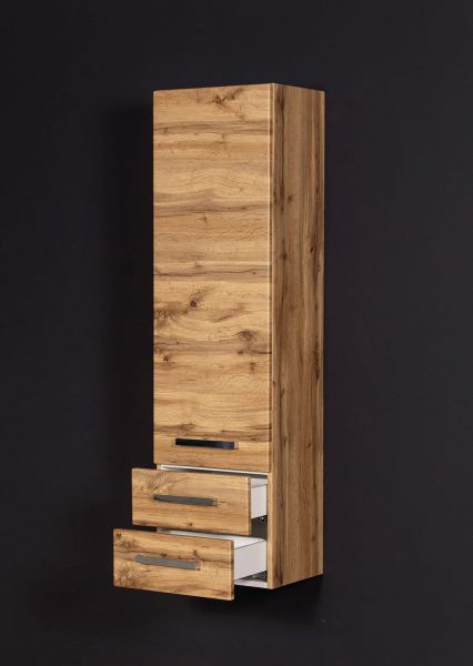 Badschrank, Hochschrank, 1 Türe, 2 Schubladen, Eiche Natur