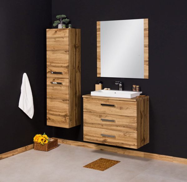 Badmöbel Susan, Breite 80 cm, Eiche, 3Schübe, Waschtischunterbau aufgebaut