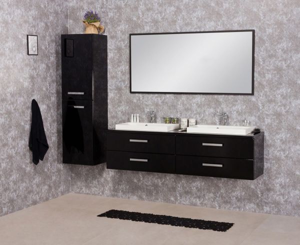 Quentis Badoebelset SUSAN 160 schwarz, Doppelwaschplatz (SN16048)