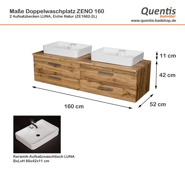 Badmöbel ZENO 160, Doppelwaschtisch mit Unterschrank ZE1662-2L