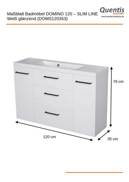 Badmoebel DOMINO SLim-Line 120 Tiefe 35 cm weiß matt Waschtisch und Unterschrank montiert