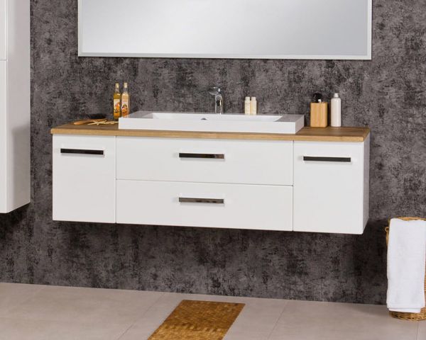 Badmöbel Susan, Breite 140 cm, weiß/ Eiche Natur (SN1447-NE)