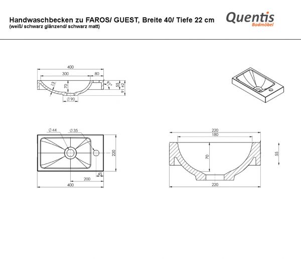 Gäste-WC Waschbecken ADA, Breite 40 cm, schwarz matt