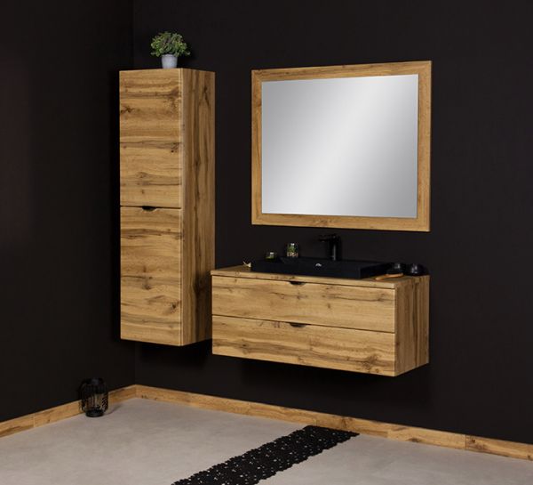 Waschplatz VICTA 100, Eiche Natur, Waschbecken schwarz matt (Art.Nr. VIC10062-S)