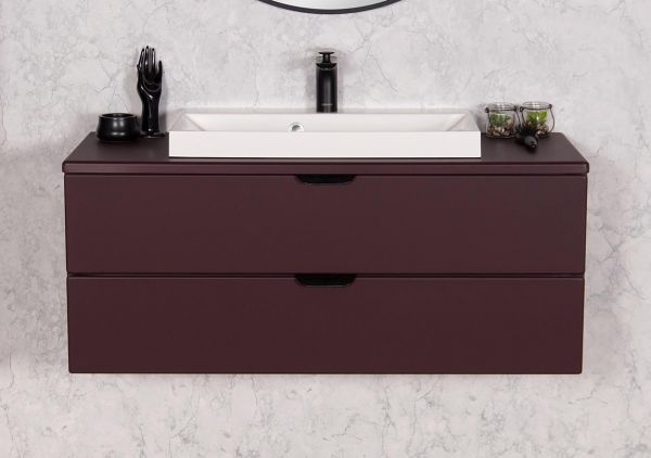 Badmöbelset MAGNOLIA 100 , Burgunderrot satiniert, Waschtischunterbau montiert inkl. Waschbecken w