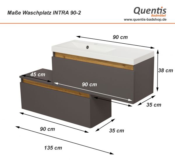 Badmöbel INTRA 90, SLIM LINE, grafitgrau matt, Waschtischunterbau aufgebaut