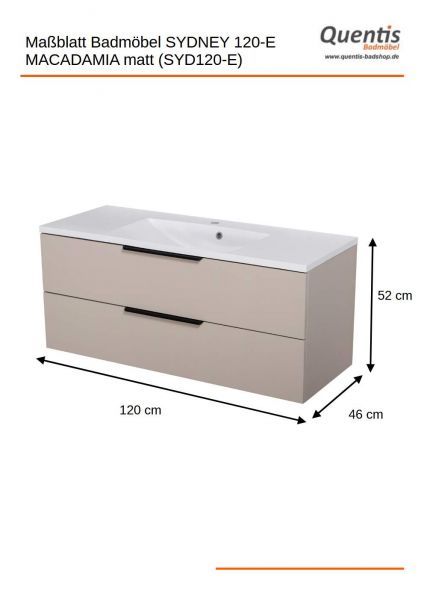 Badmöbel SYDNEY 100 cm, Macadamia matt, Waschtisch und Unterschrank (montiert)