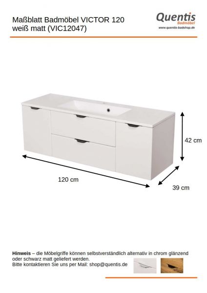 Quentis Badmöbel-Set VICTOR 120, weiß matt (VIC12047)