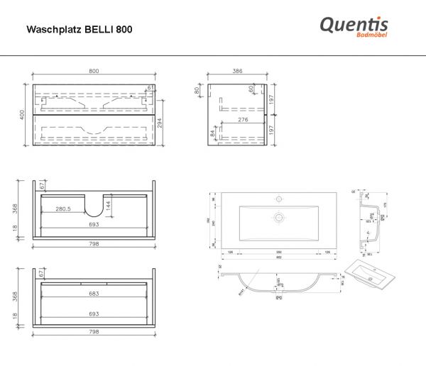 Maßblatt Badmöbel BELLI 80