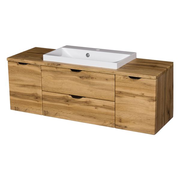 Badmöbel VICTA, Waschtisch weiß, Breite 120 cm, Eiche (VIC12062-W)