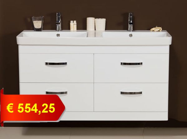 Badmöbel LARISSA 120 cm weiß glänzend Doppelwaschtisch mit Unterschrank montiert