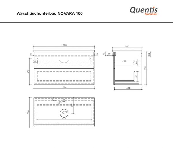 Badmöbel NOVARA 100 cm, Waschtischunterbau inkl. Aufsatzbecken, grafit